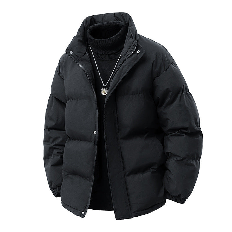 Aliexpress Foreign Trade 2025 Winter New Men's Solid Color Loose Thickened Cotton Jacket in Stock