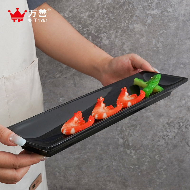 Black Melamine Imitation Porcelain Customizable Rectangular Glossy Commercial Barbecue Sushi Hot Pot Restaurant Long Plate Sushi Plate