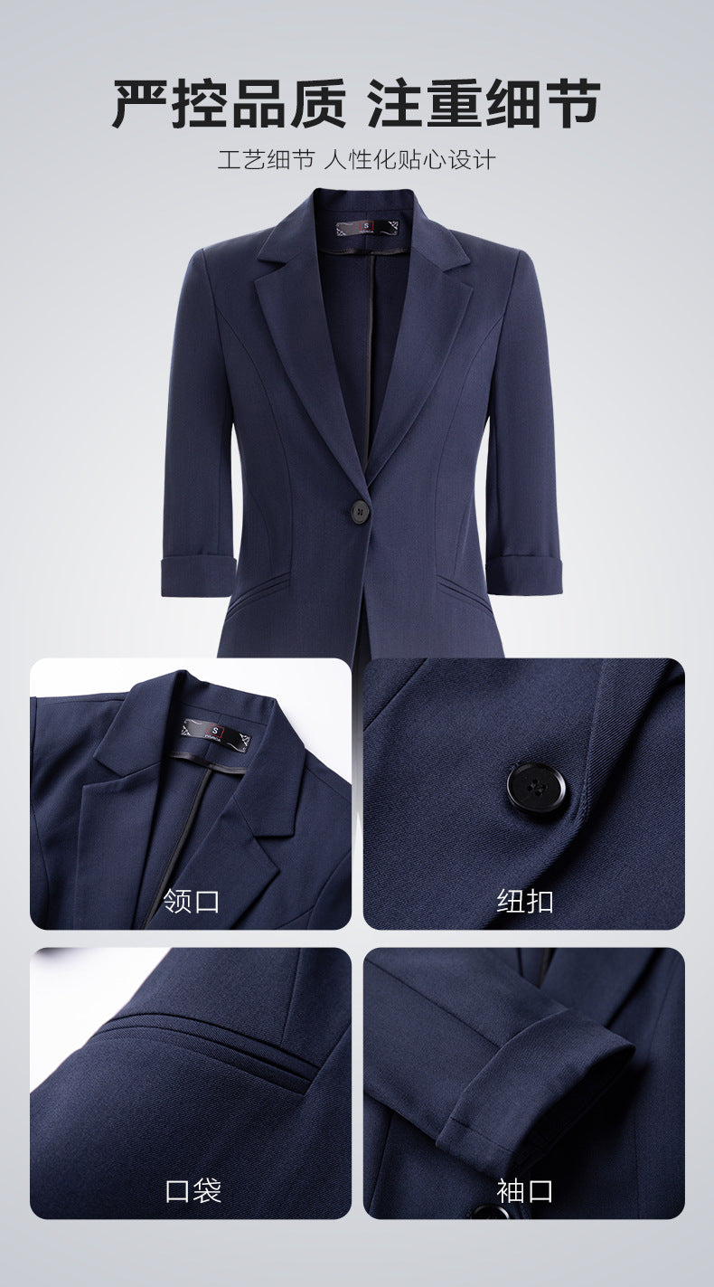 Cross-Border Three-Quarter Sleeve Blazer for Women, New Formal Wear for Interviews, Hotel Workwear, Professional Attire, Business Suit Set