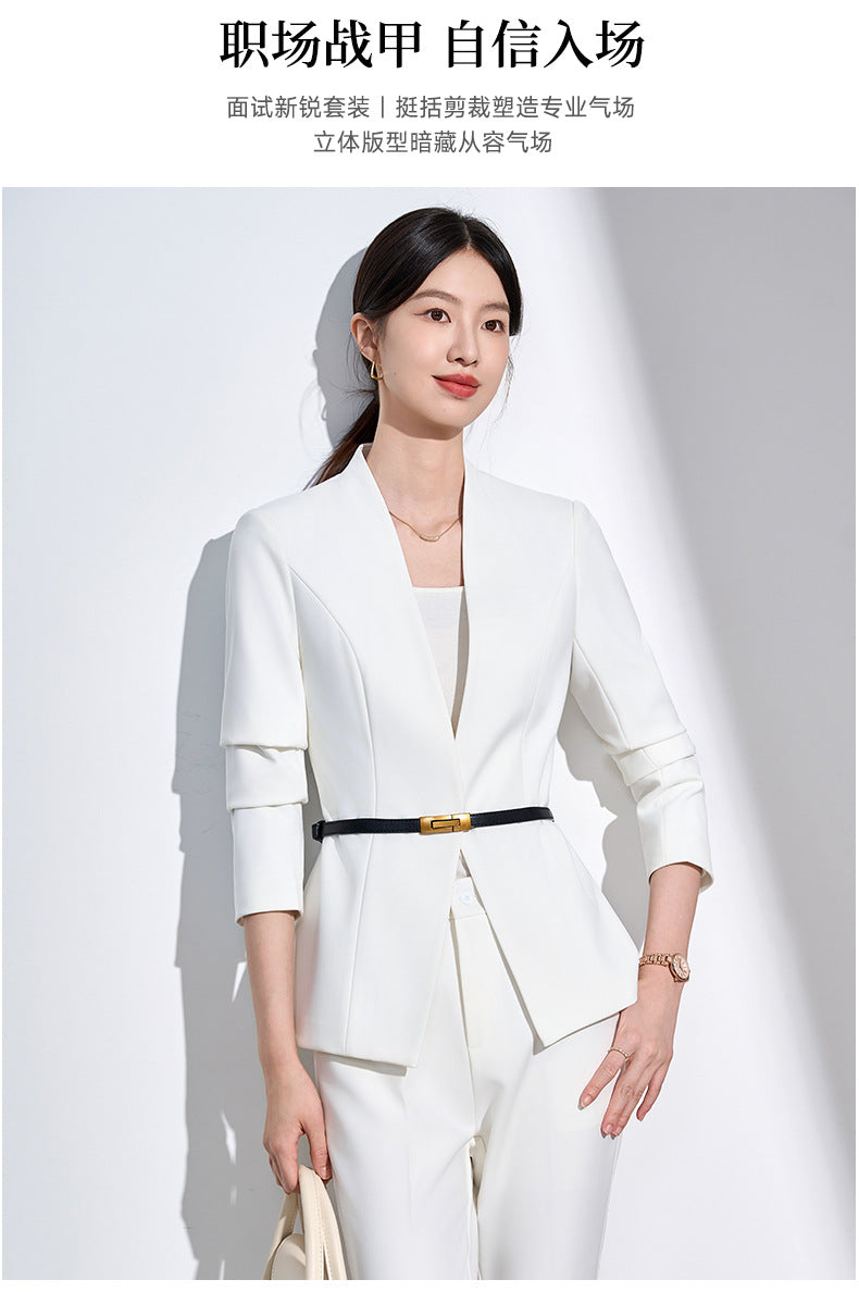 Cross-Border Collarless Blazer for Women, New Spring and Autumn Style, Elegant Waist-Cinching, High-End Professional Office Formal Suit Set