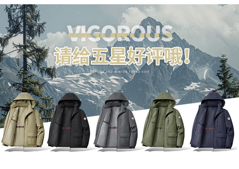 Cotton Jacket Fleece-Lined Thickeneded Windproof Waterproof Warm Autumn and Winter Cotton Jacket Large Size Workwear Outdoor Cotton Jacket for Men 8812