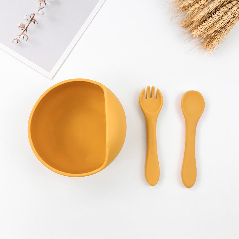 Strict selection of maternal and infant snail bowl fork spoon suit anti-fall high temperature food grade silicone baby complementary tableware two-piece set