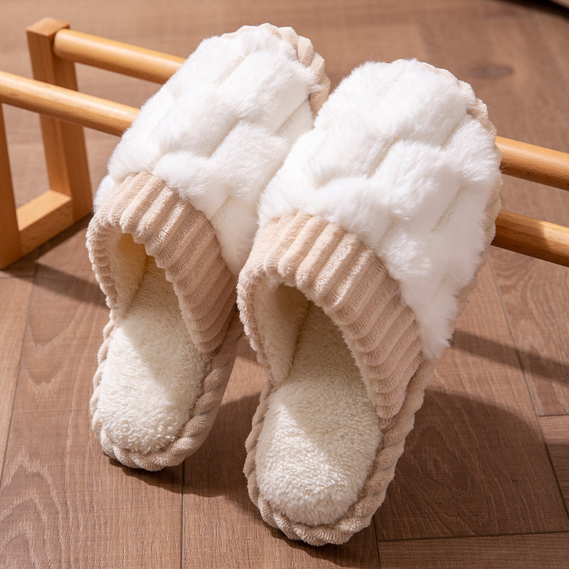 Cotton Slippers Women's Autumn and Winter Indoor Household Non-slip Soft Bottom Warm Couple Wool Plush Moon Slippers Men's