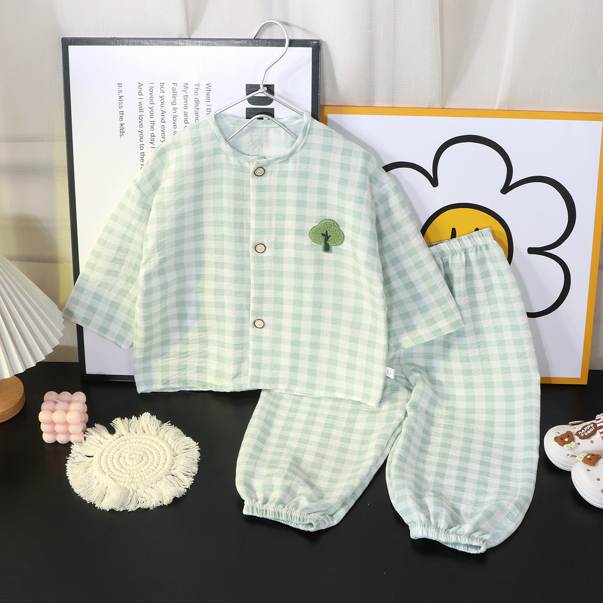Boys and Girls Cloud Cotton Home Clothes Set Summer Cardigan Cartoon Kidsren's Pajamas Tops Pants Spring & Fall Two-Piece Set