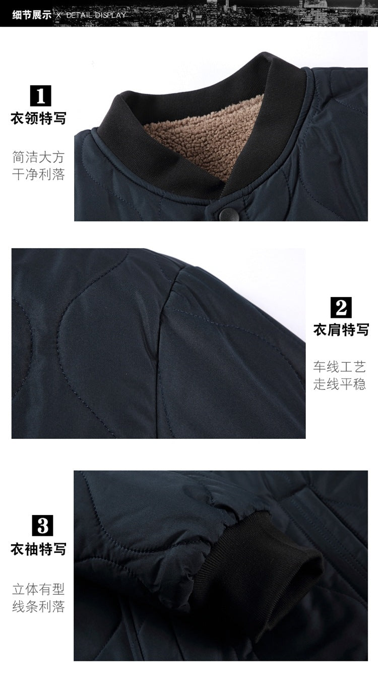 2024 Winter New Style Fleece-Lined Warm Cotton Jacket for Middle-Aged Men, Stand-Up Collar Short Style Cold-Proof Cotton Coat, Padded Large Size Dad's Jacket