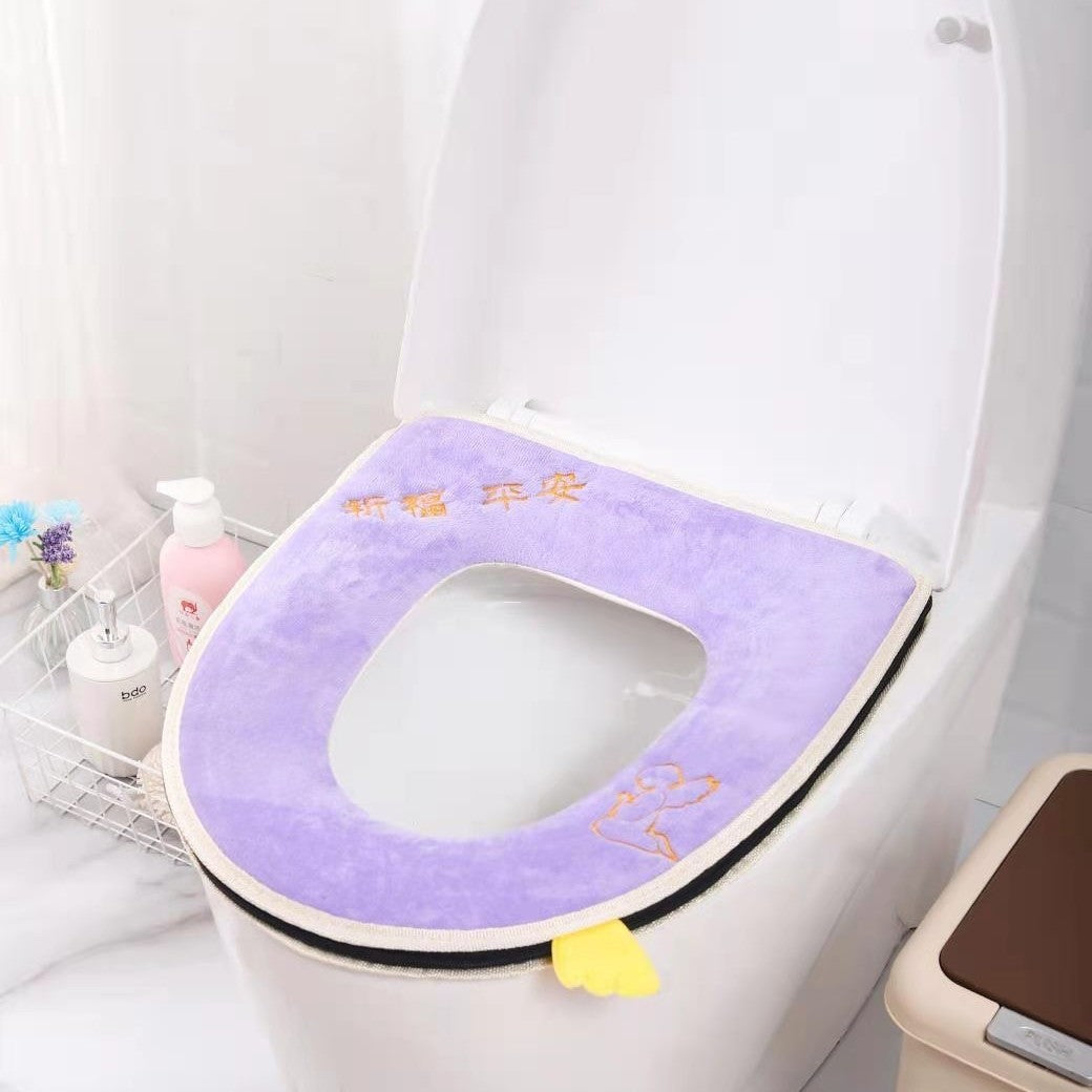 Household toilet cover portable zipper toilet seat cushion winter plush toilet seat cover waterproof thickened toilet mat