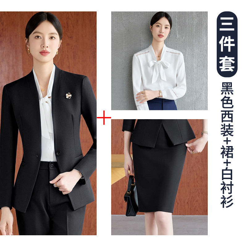 High-End Spring & Fall Hotel Front Desk Professional Wear Long-Sleeved Sales Department Reception 4S Store Sales Consultant Fashion Suit Suit