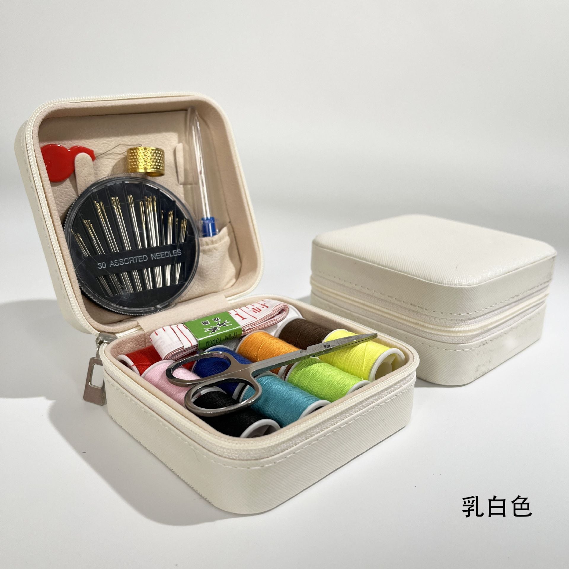 Retro Style Imitation Pu Leather Square Sewing Box Household Sewing and Mending Needle and Thread Set Portable Daily Essential Sewing Kit