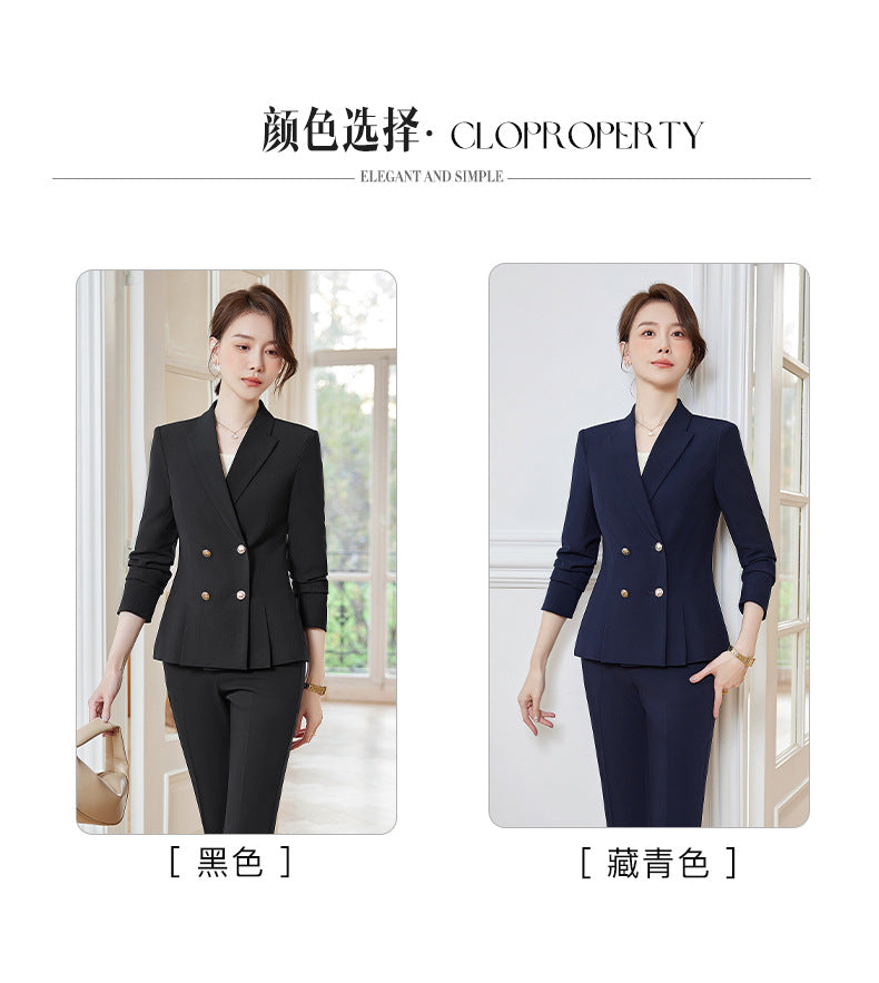 Cross-Border High-End Professional Women's Navy Blue Suit, New Spring and Autumn Style, Elegant Suit Set, Formal Attire for Hotel Sales Managers