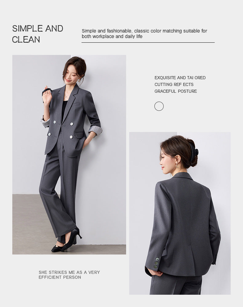 Cross-Border Fashion Simple Double-Breasted Suit Set for Women, New Design with High-End Elegance and Goddess-Like Style, Long-Sleeve Blazer