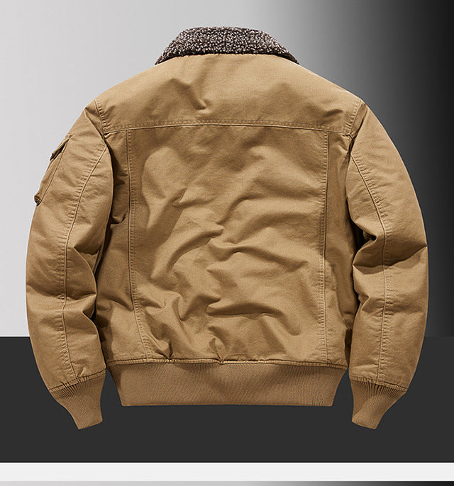 Winter Men's Lapel Pure Cotton American Casual Work Coat Lamb Fleece Coat Maillard Autumn and Winter Cotton Coat 8218