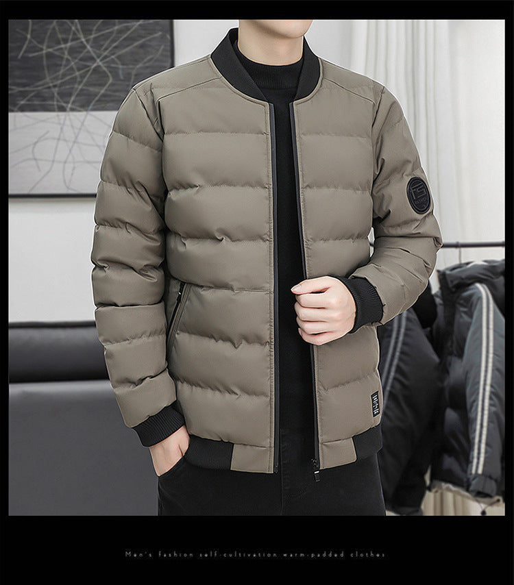 FS Standard Men's Baseball Collar Jacket Korean Style Casual Autumn and Winter Cotton Clothes Youth Handsome Outerwear All-match Coat Men's Trendy