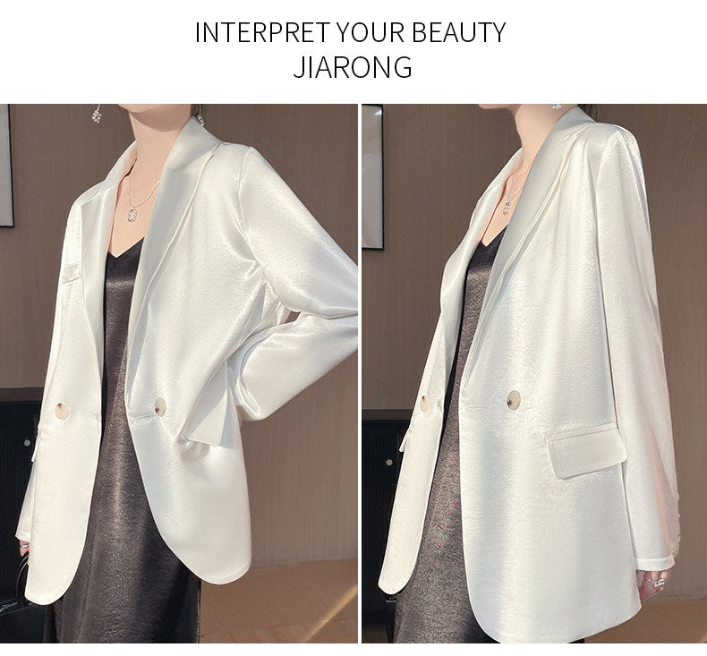 Light Luxury French Style Slimming Women's Coat Belt Satin Suit Women's Loose Elegant Glossy Casual Suit
