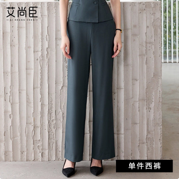 Summer New Design V-Neck Professional Women's Skirt Suit in Gray-Green, Slim-Fit and Flattering, Suitable for Reception and Work Attire