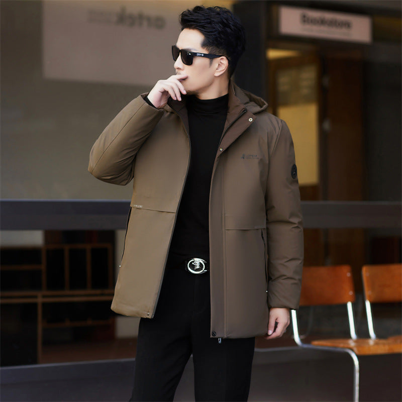 2024 winter new silk cotton-padded jacket casual men's business middle-aged cotton-padded hooded thick warm coat wholesale