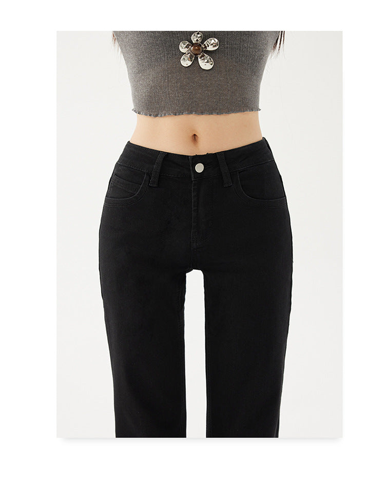 Yc&2-Color American Retro Low-Waist Sexy Flared Pants for Autumn and Winter Micro-Elastic Versatile Slimming Look Jeans for Women
