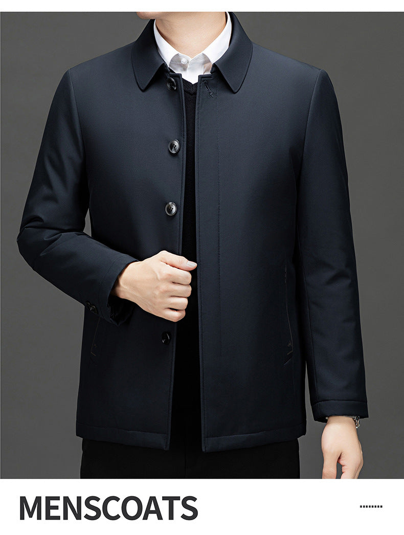 Pastoral Bird Jacket Cotton Coat Coat Winter Middle-aged and Elderly Men's Lapel Business Casual Lightweight Warm Silk Cotton Coat