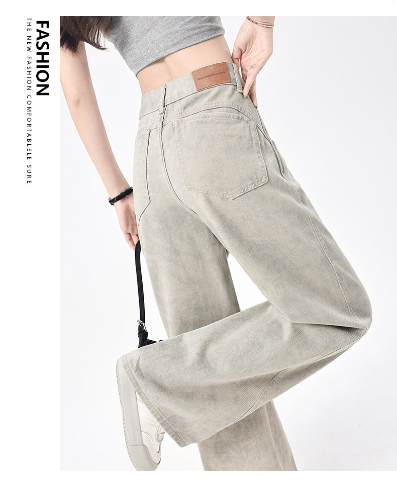 2025 Autumn American Tie-Dye Printed High Waist Loose Jeans Women's New Niche Design Straight-Leg Leg Wide Leg Pants Women