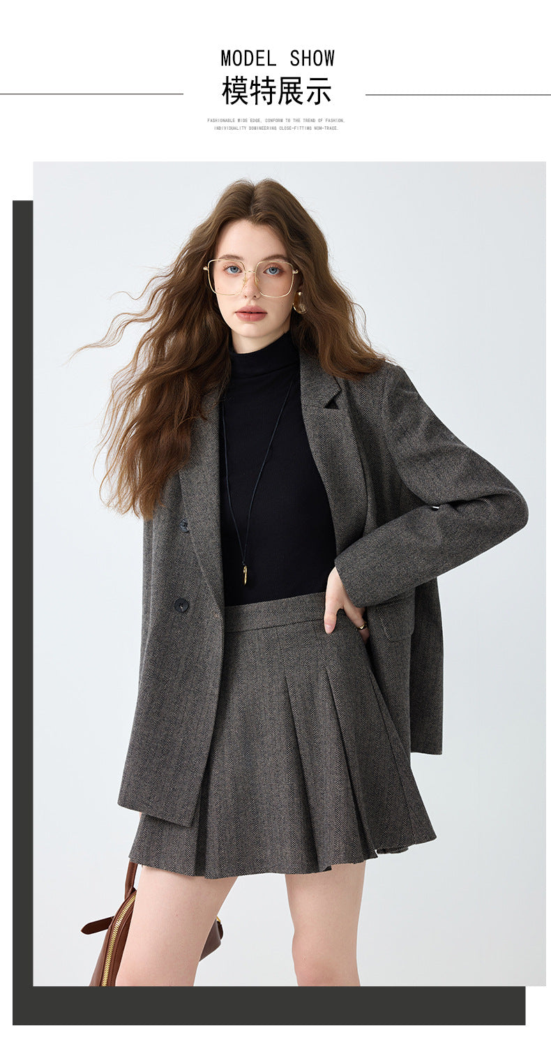 Cross-Border Gray Blazer for Women, New Spring and Autumn Style, High-End, Elegant, Casual, College Style, Korean Version, Loose-Fitting Suit Set