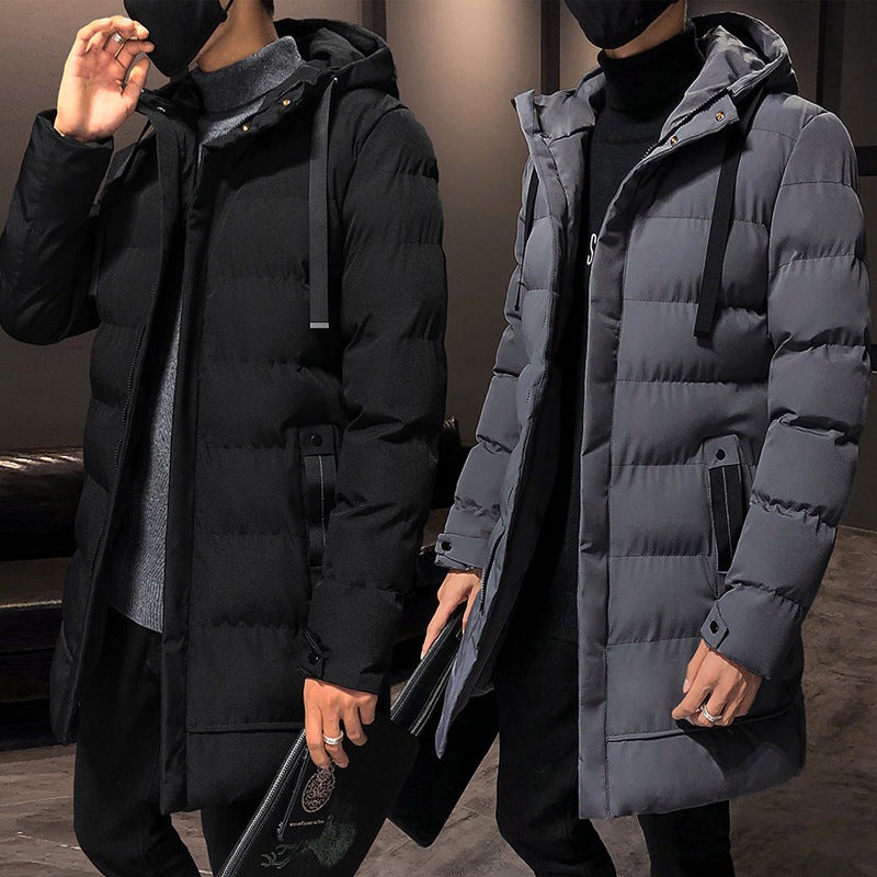 Mid-Length Cotton Outwear Men's Winter Jacket 2025 New Thickeneded Hooded Cotton Jacket Men's Korean Style Trendyy Cotton Jacket
