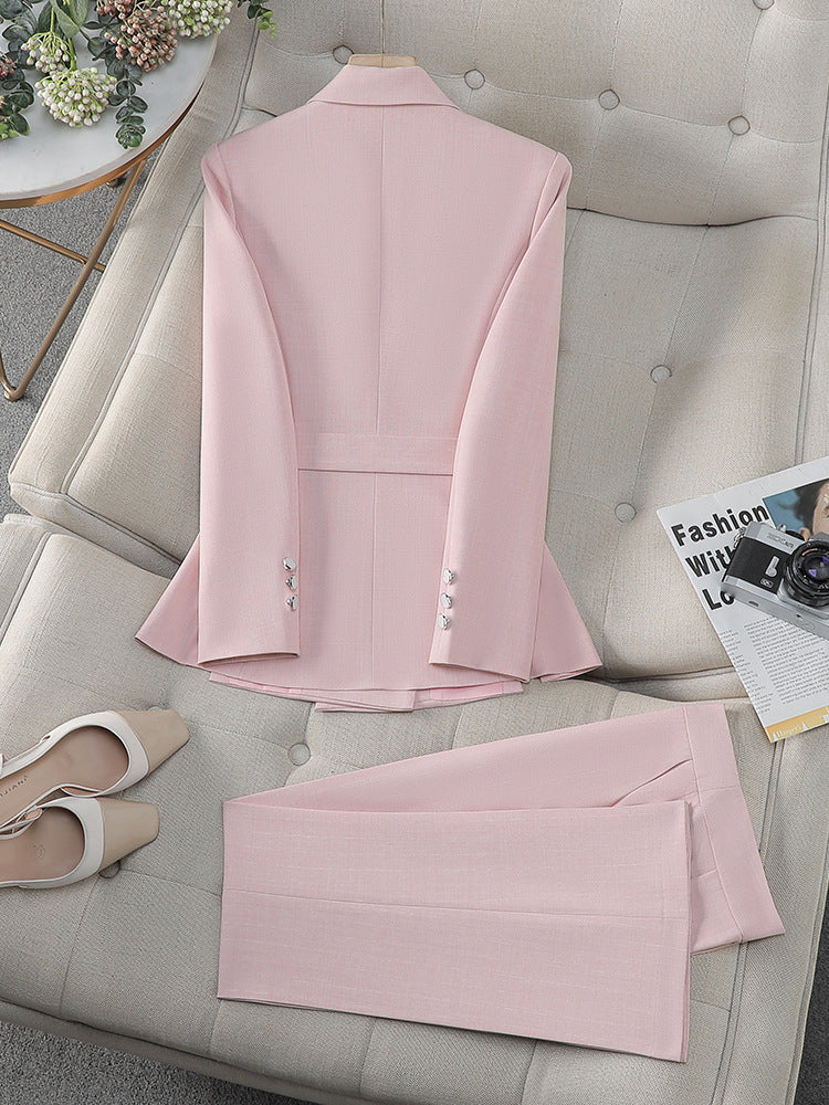 Cross-Border Professional Suit Set for Women, New Spring and Autumn Korean Style Casual Professional Attire, High-End Waist-Cinching Blazer Jacket