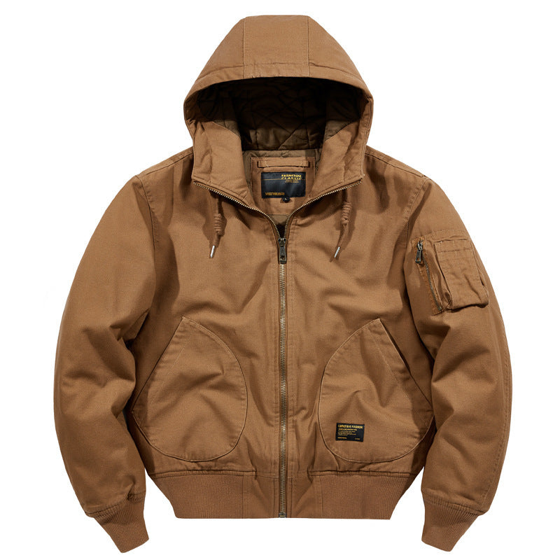 Cross-Border Popular Men's Cotton Jacket Autumn and Winter Thickened Warm Workwear Hooded Cotton Coat Ami Khaki Retro Men's Clothing