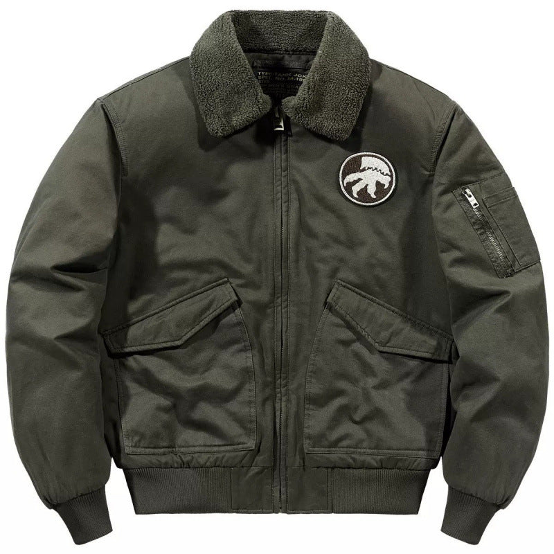 Winter Bomber Jacket Cotton-Padded Jacket for Men Imitation Cashmere Lapel Workwear Short Casual Men's Thickeneded Cotton-Padded Jacket