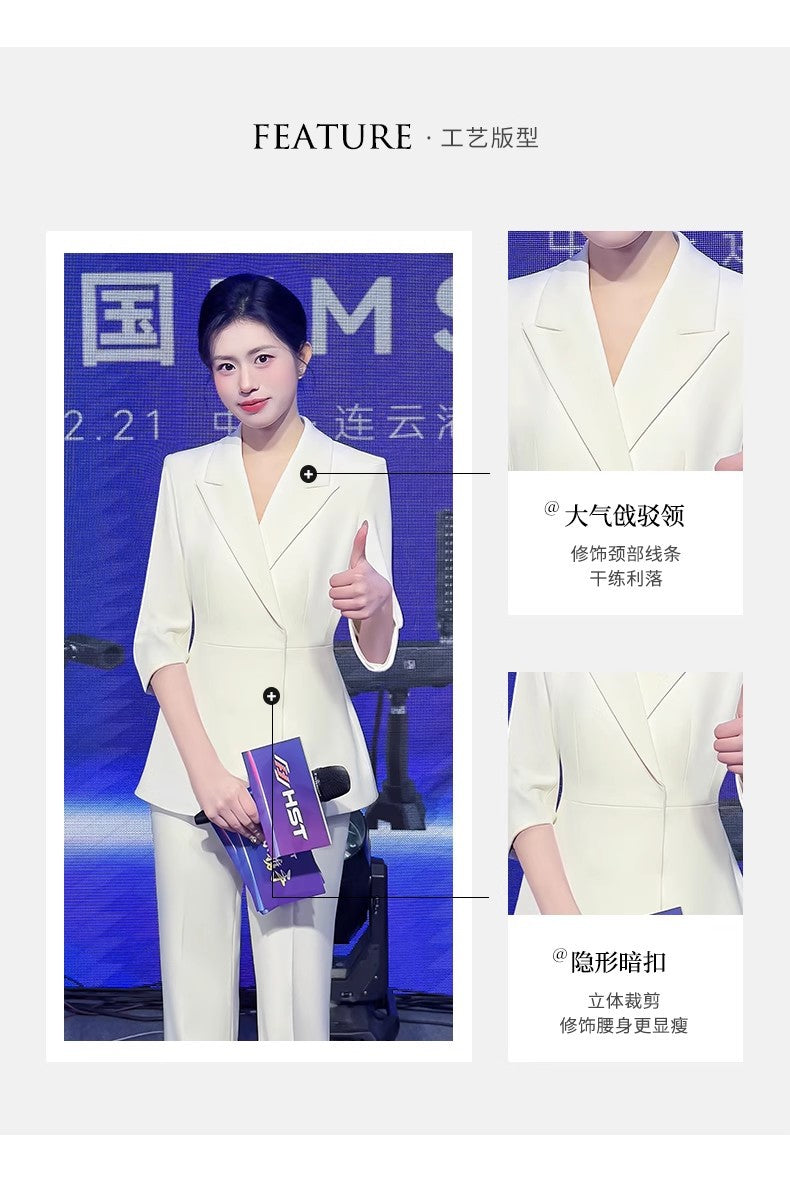 Spring and Summer Fashionable High-End White Three-Quarter Sleeve Suit Suit Host Business Formal Wear Female President Suit Workwear