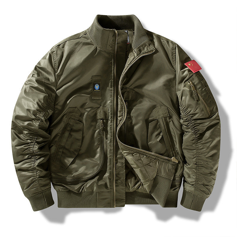Baseball Collar fleece-lined Thickened Autumn and Winter Air Force Aviator Single Jacket Men's Baseball Suit Short Tactical Collar Jacket Men's