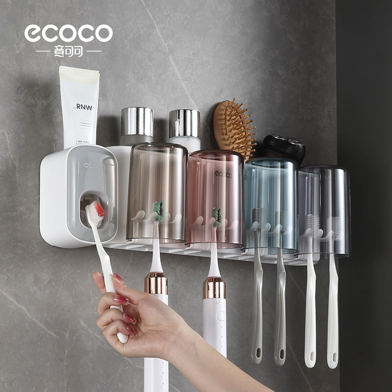 Wall-mounted toothbrush holder toilet non-perforated toothpaste toothbrush storage rack transparent mouthwash cup brushing cup suit