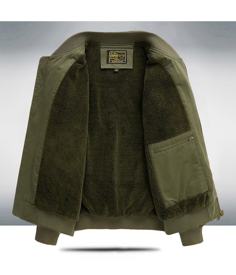 New Men's Fleece-Lined Popular Jacket, Winter Cross-Border Thickened Warm Cotton Coat, Pure Cotton Baseball Uniform Work Jacket