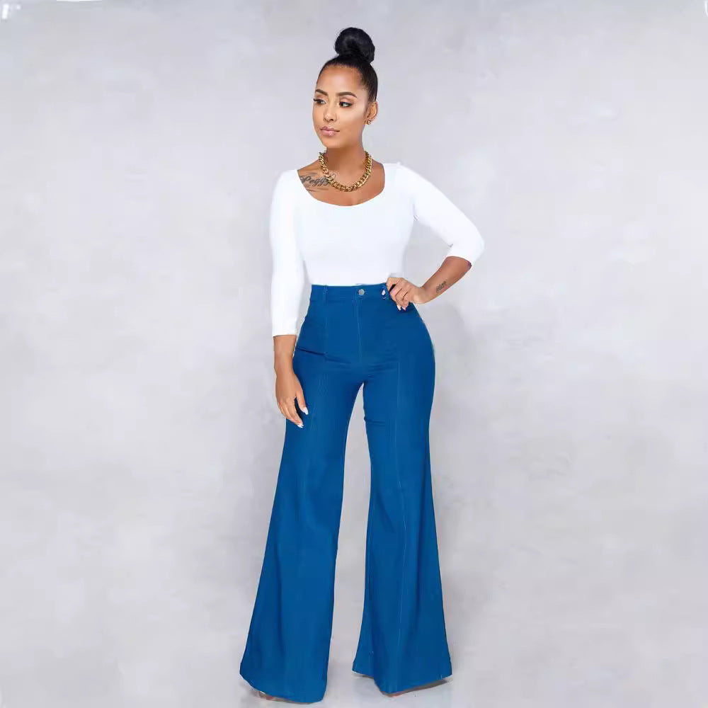 European and American Cross-Border Foreign Trade Amazon Standard Wish Spot Spring New Women's Flared Denim Trousers