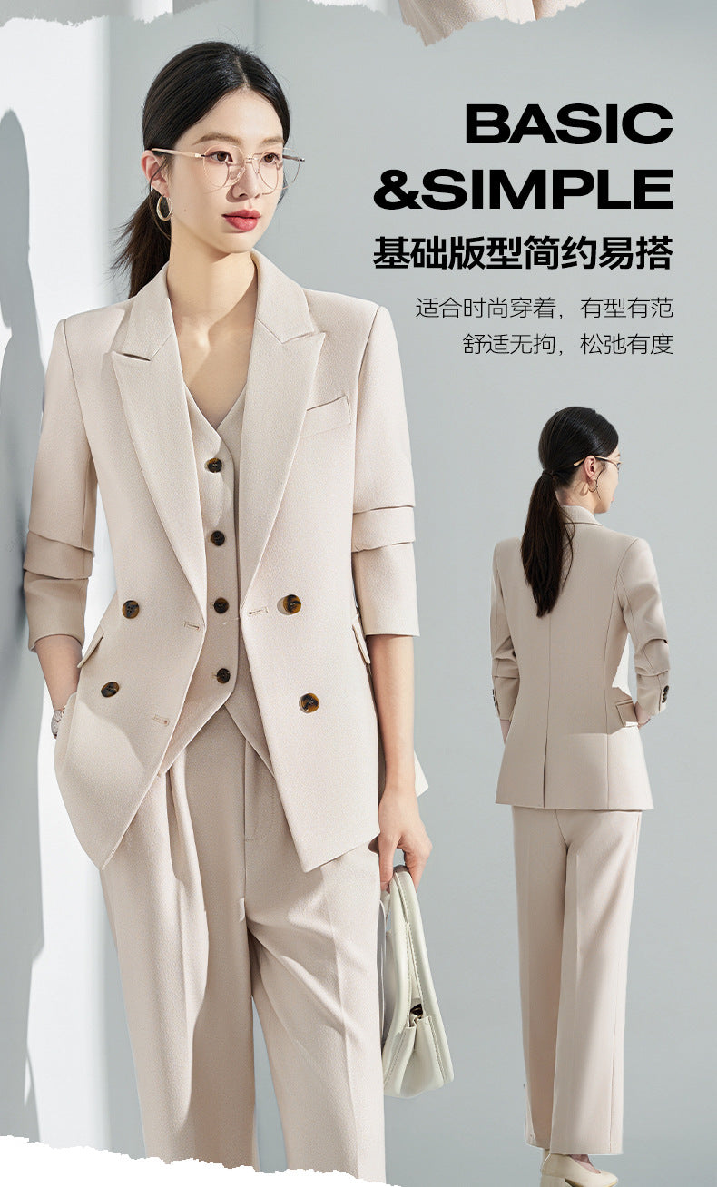 Blue Classy Professional Suit Suit for Women 2025 Spring & Fall New Style Workplace Formal Wear Elegant Work Clothing Three-Piece Suit