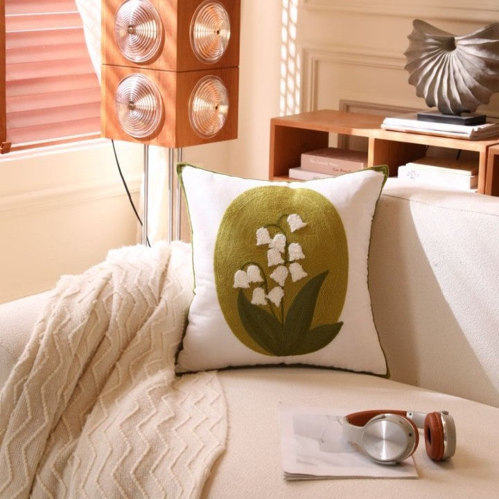 Nordic Towel Embroidered Embroidered Embroidered Pillow Living Room Cream Sofa Cushion Flower Model Room Bay Window Cushion Cover