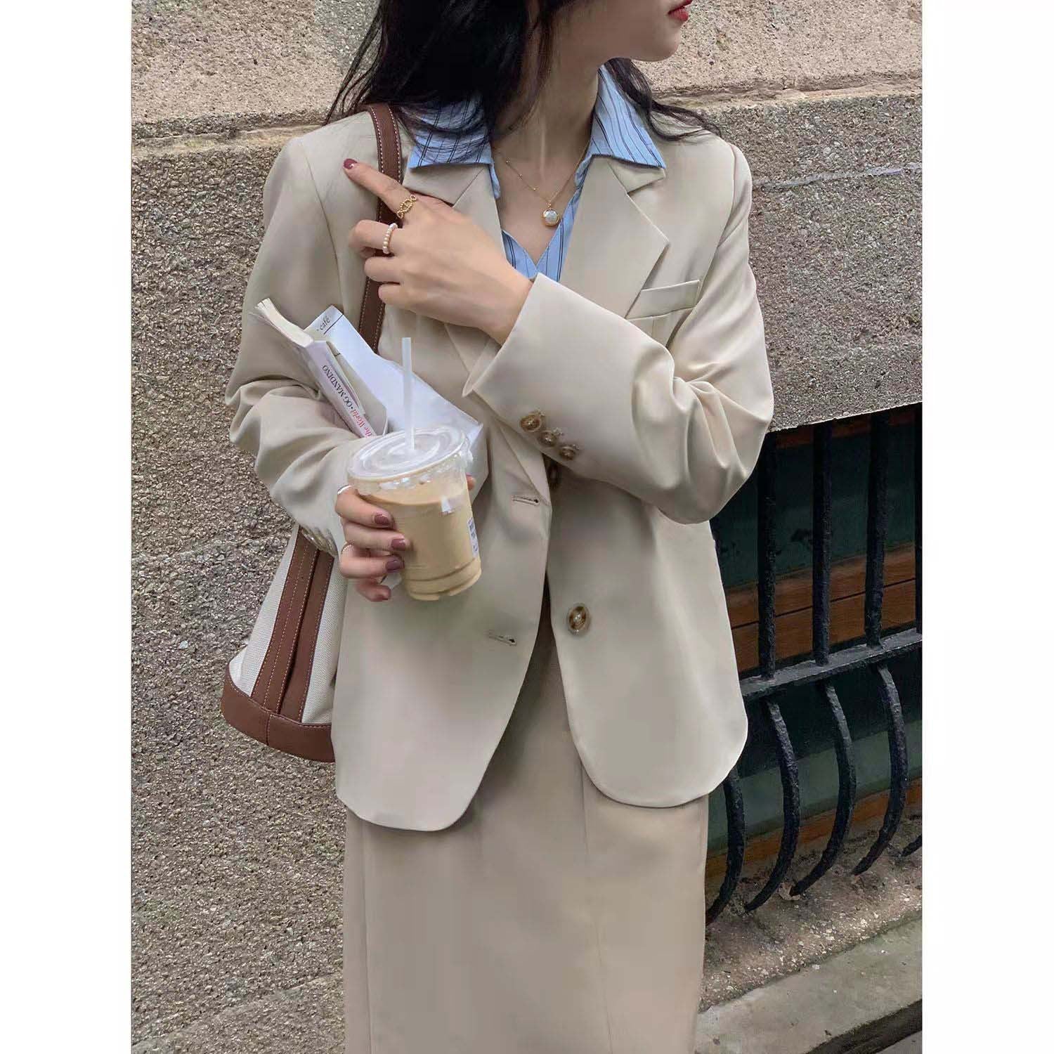 [15,400 People Collection] Small Suit Jacket Women Korean Loose 2025 Spring and Autumn British Style Gray Small Suit
