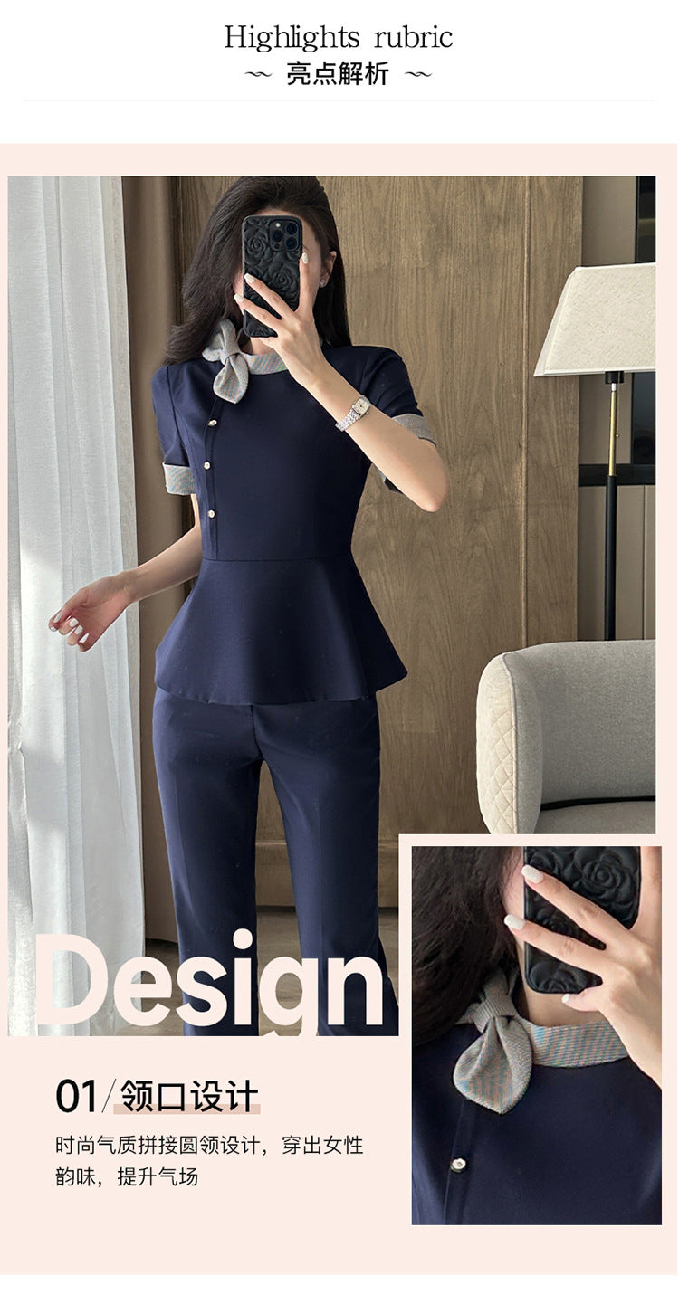 Stewardess Professional Wear Female Summer Fashion Ol Suit Beautician Workwear Sales Department Front Desk Customer Service Reception Workwear