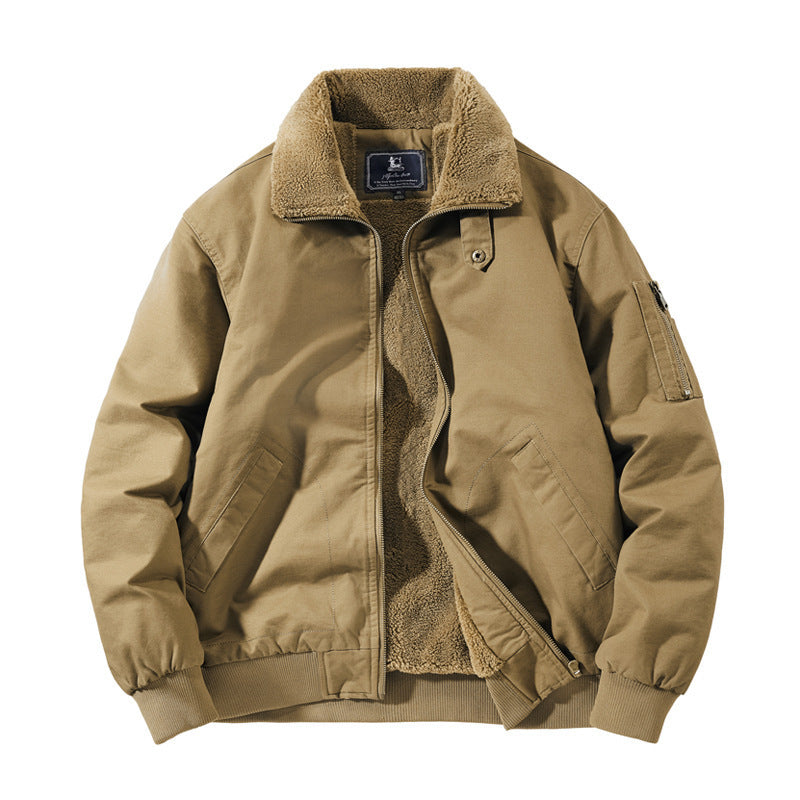 2025 New Winter Velvet Casual Cotton Outwear Men's Large Size Thickeneded Lapel Cotton Jacket Work Jacket 5869A