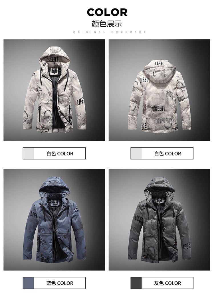New Cotton-Padded Jacket for Men with Fur Collar, Thickeneded Jacket, Windbreaker, Winter Casual Hooded Warm Cotton Jacket, Mid-Length