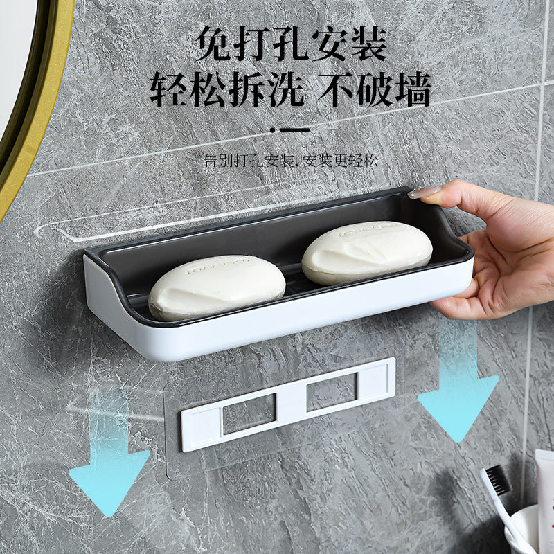 Wall-mounted Soap Box Bathroom Non-perforated Suction-cup Soap Box Bathroom Creative Double-layer Draining Rack Storage Rack