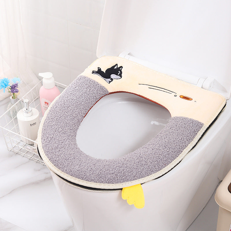 Household toilet cover portable zipper toilet seat cushion winter plush toilet seat cover waterproof thickened toilet mat
