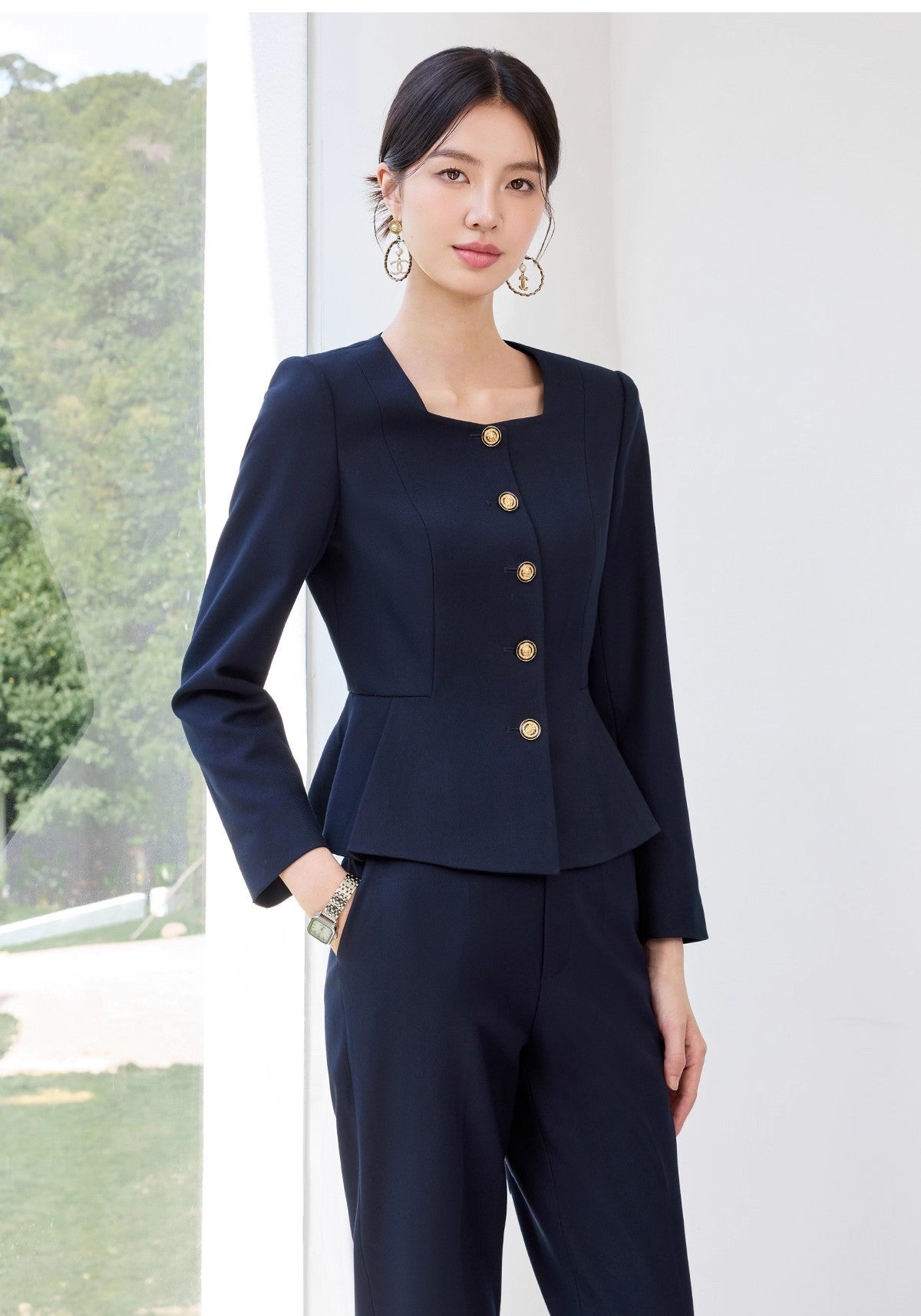 Aishangchen's High-End Navy Blue Suit Is Elegant and Versatile, Hotel Manager's Front Desk Formal Occasion Professional Wear