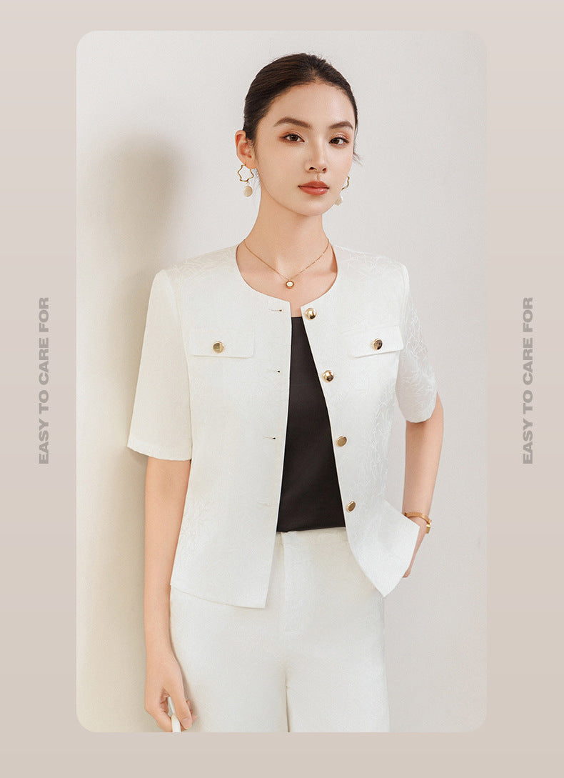 Summer Suit for Women, Thin, High-End, Professional, Fashionable, Short-Sleeved Suit, Wide-Leg Pants Two-Piece Set