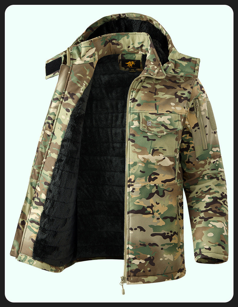 Winter Mid-Length Cotton Work Clothes for Men, Velvet Thickeneded Cotton Jackets, Cold-Proof, Windproof and Warm Camouflage Work Clothes, Military Coats