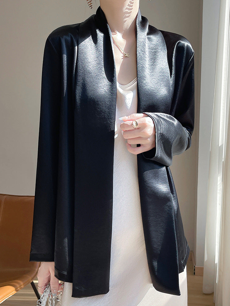 Gilt Satin Fashionable High-end Thin Jacket Spring Summer Autumn Commuter Buckle-free Suit Jacket Women's 2025 New
