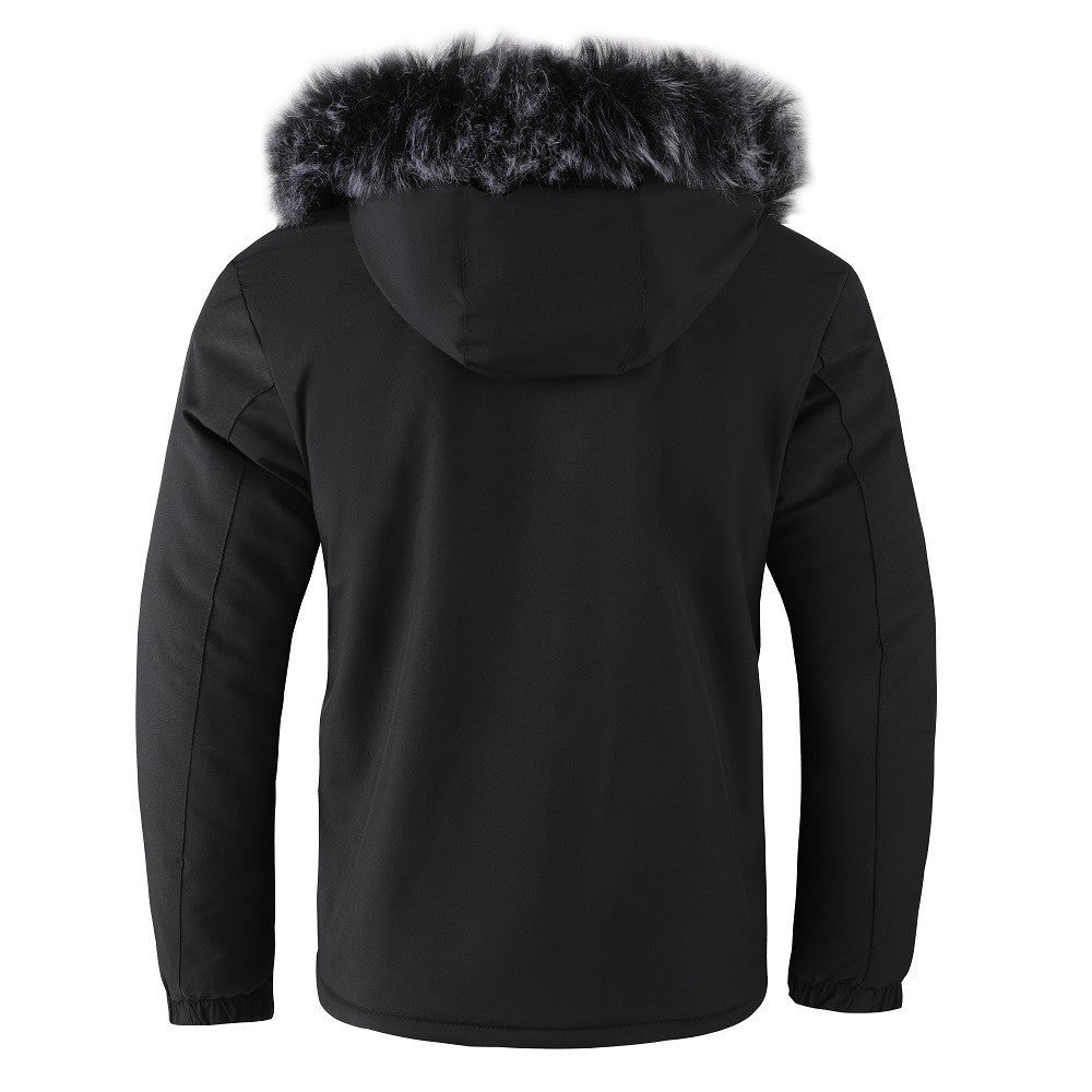 Cross-Border Foreign Trade Winter New Men's Large Fur Collar Plus Velvet Thickened Cotton Coat Jacket Cotton Jacket Father Dad