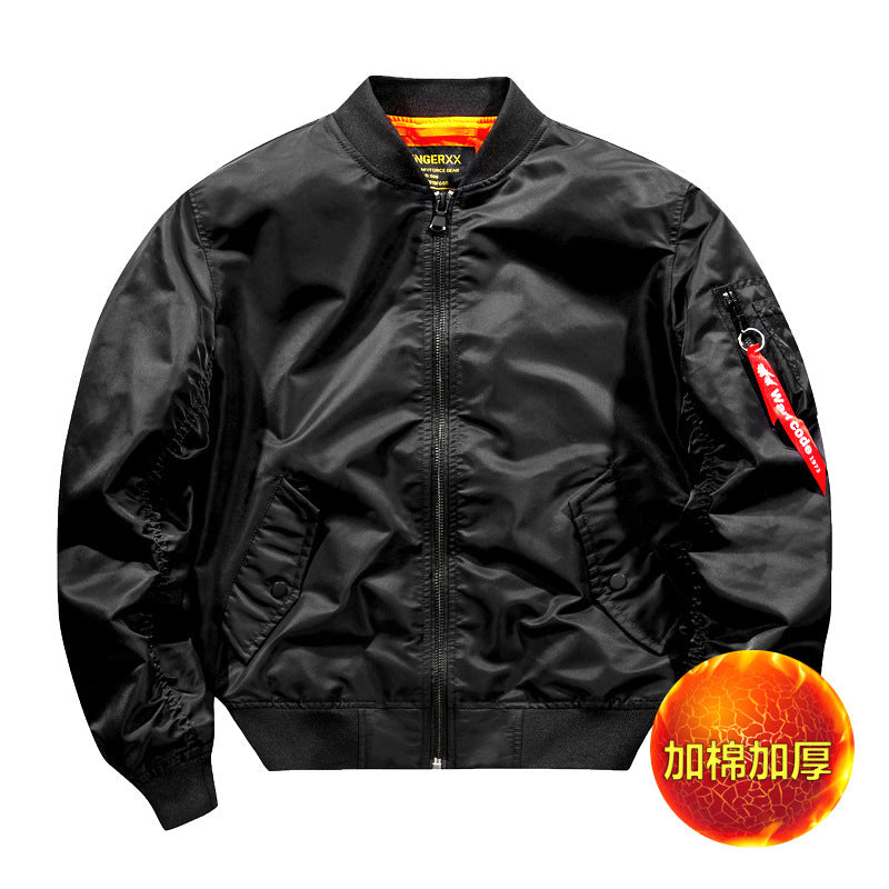 Popular Ma1 Pilot Jacket Men's Autumn and Winter Pure Color Thickeneded Jacket American Casual Cotton Jacket Same Style for Men and Women
