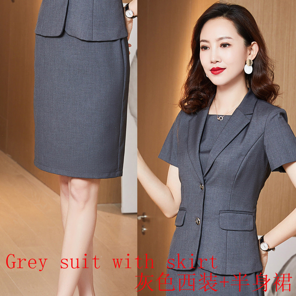 Spot New Summer Women's Professional Suit Executive Management Uniform Work Clothes Korean Style Business Suit Short-Sleeved Suit