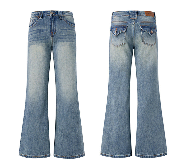 American Hot Girl Washed Retro Slim Jeans for Women Early Autumn New Versatile Fashionable and Comfortable Low-Waist Micro-Flared Pants