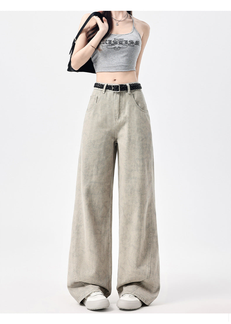 2025 Autumn American Tie-Dye Printed High Waist Loose Jeans Women's New Niche Design Straight-Leg Leg Wide Leg Pants Women