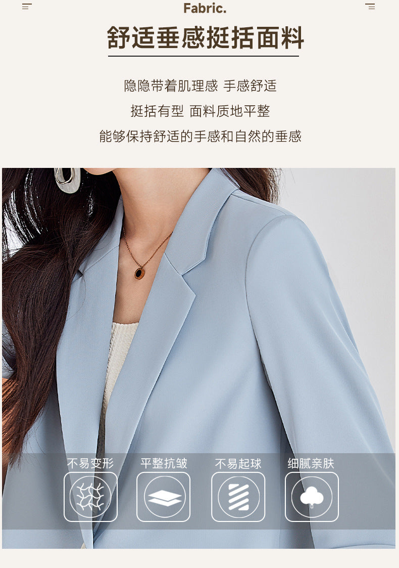 Blue Mid-Sleeve Chiffon Suit Jacket for Women 2025 New Summer Thin Style Fashionable High-End Shorts Suit